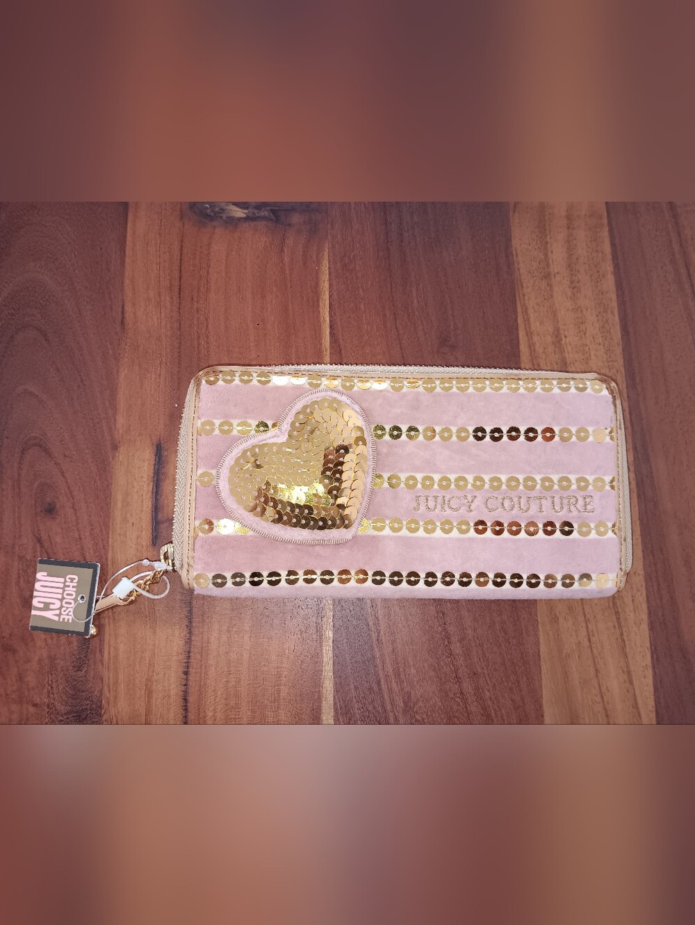Juicy Couture Pink Heart And Gold Sequin Clutch / Wallet